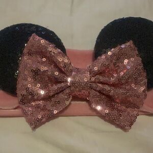 Sequin Minnie Mouse Ears with Pink Bow